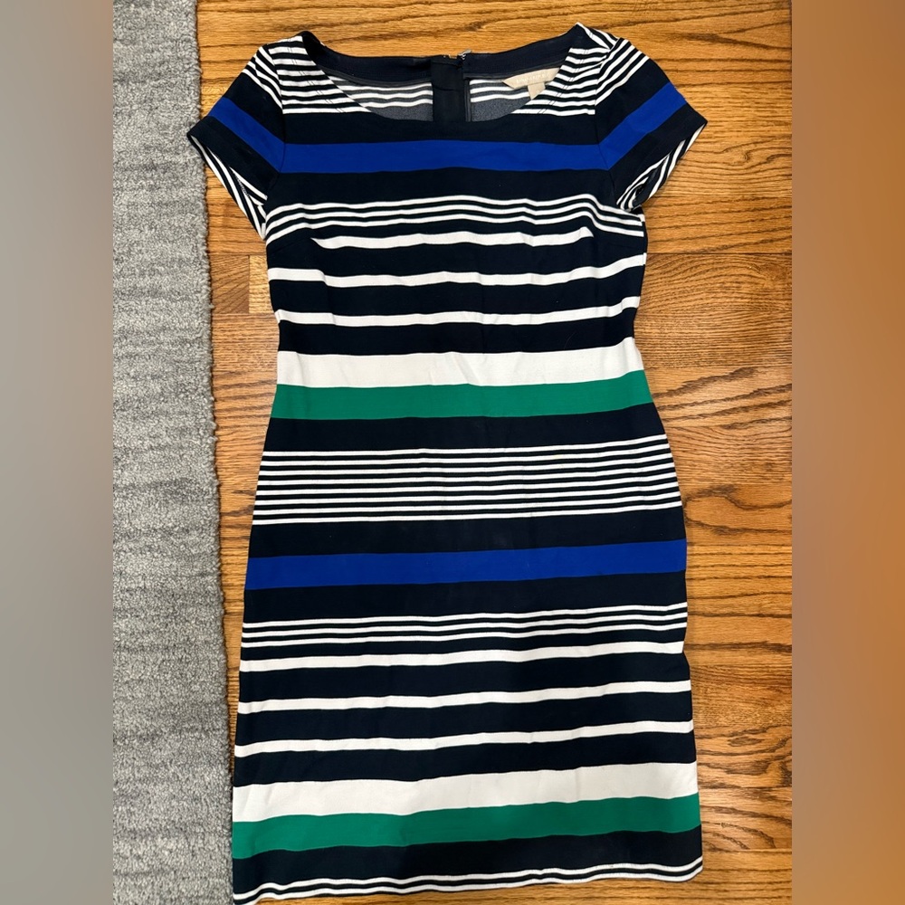 Banana Republic Navy and Green Striped Short Sleeve dress